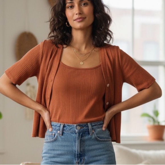Madewell Terracotta Twinset Cardigan Top 2 Pieces - Picture 1 of 15
